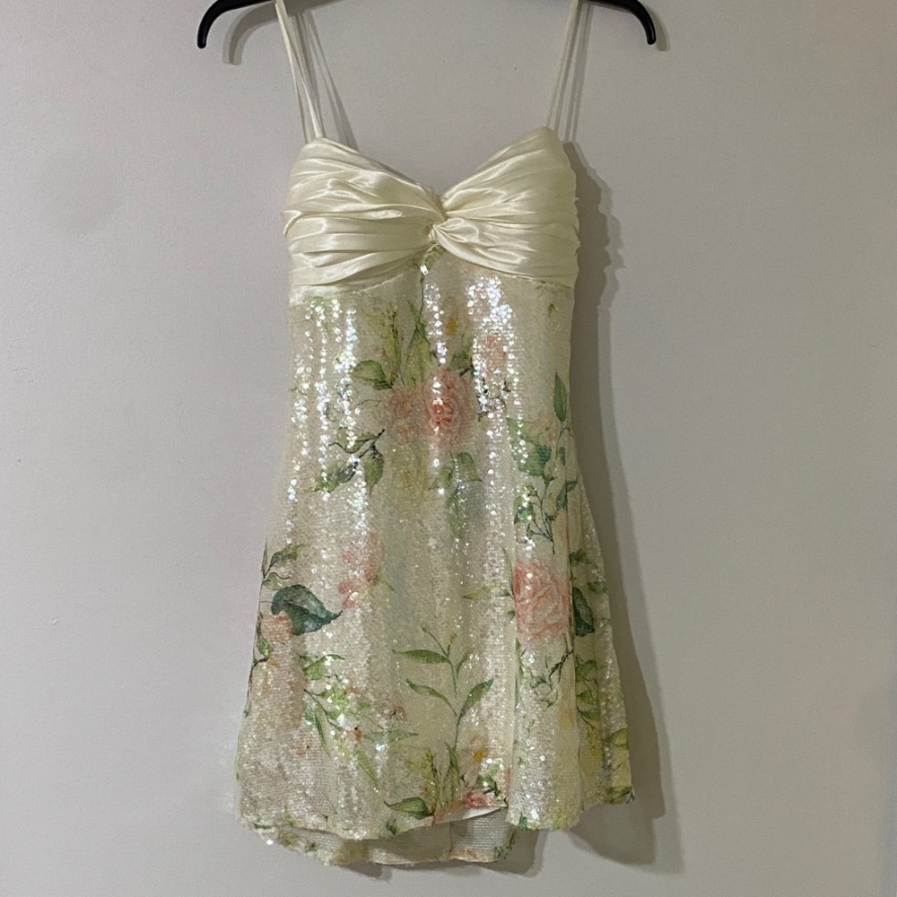 Windsor Cream Floral Sequin Mini Dress